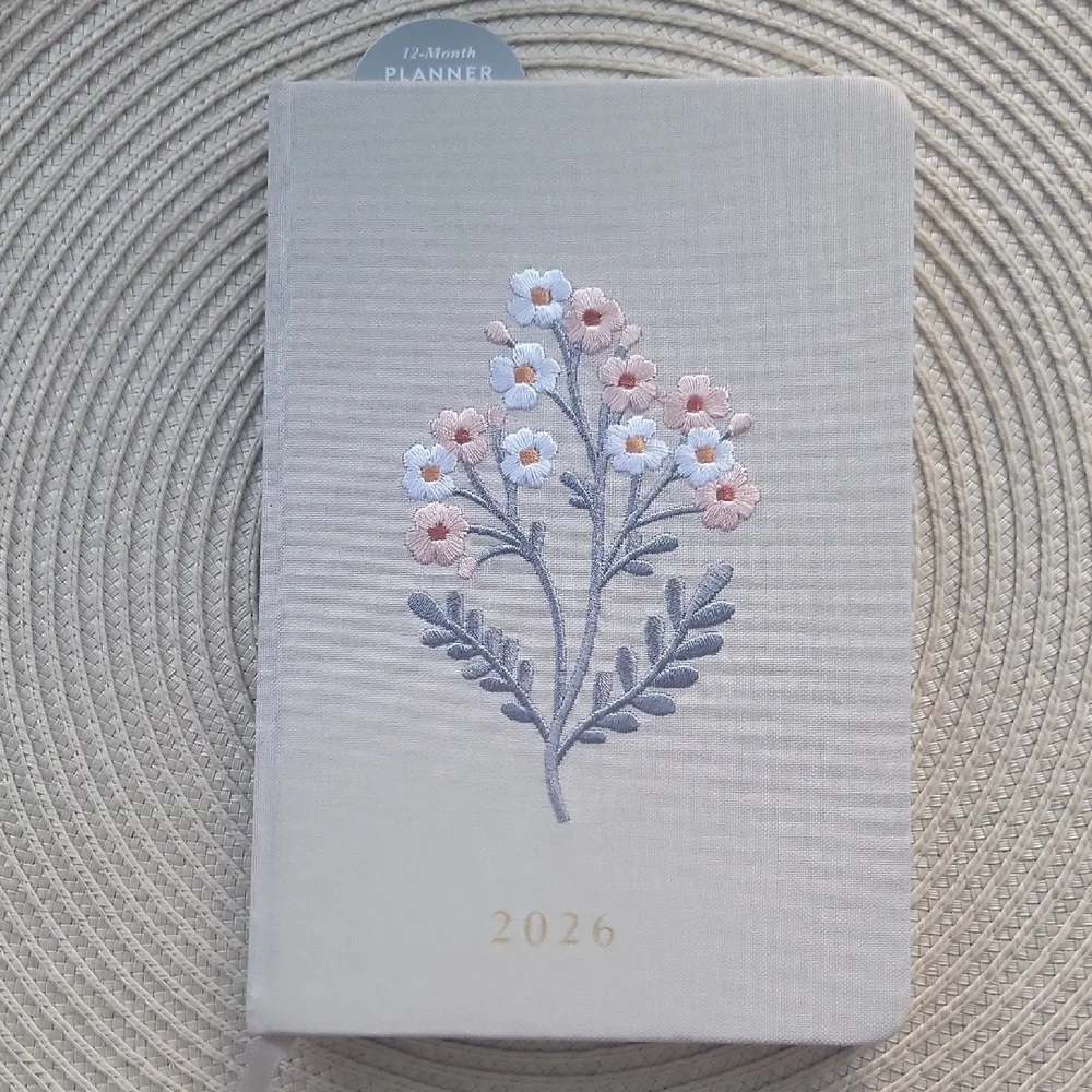 Floral Embroidered Beige Planner